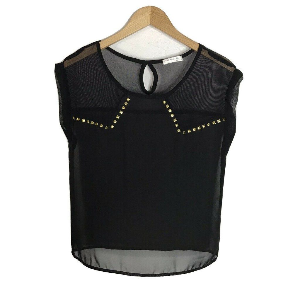 A’gaci Women’s Sheer Black Round Neck Top Medium